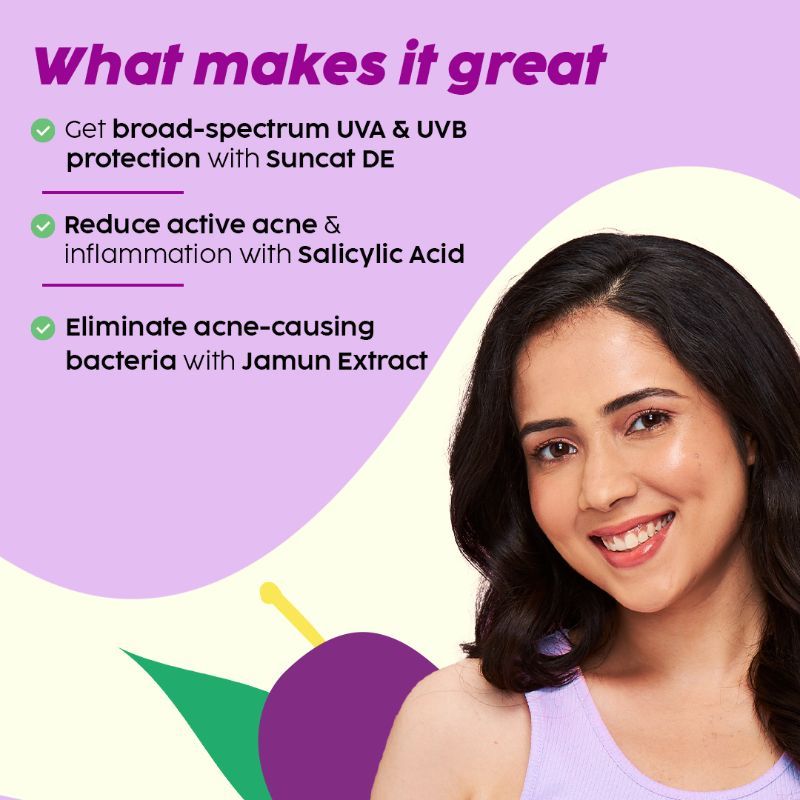 0.1% Salicylic Acid Jamun Mattifying Lightweight Sunscreen SPF50+ PA+++ UVA, UVB Shield