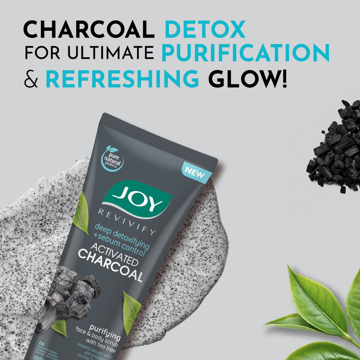 Charcoal Face & Body Scrub with Tea Tree for Oil Control, Sebum Control & Deep Exfoliation