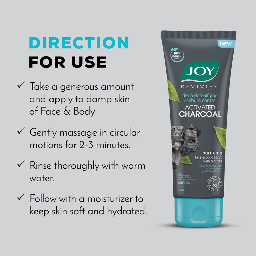 Charcoal Face & Body Scrub with Tea Tree for Oil Control, Sebum Control & Deep Exfoliation