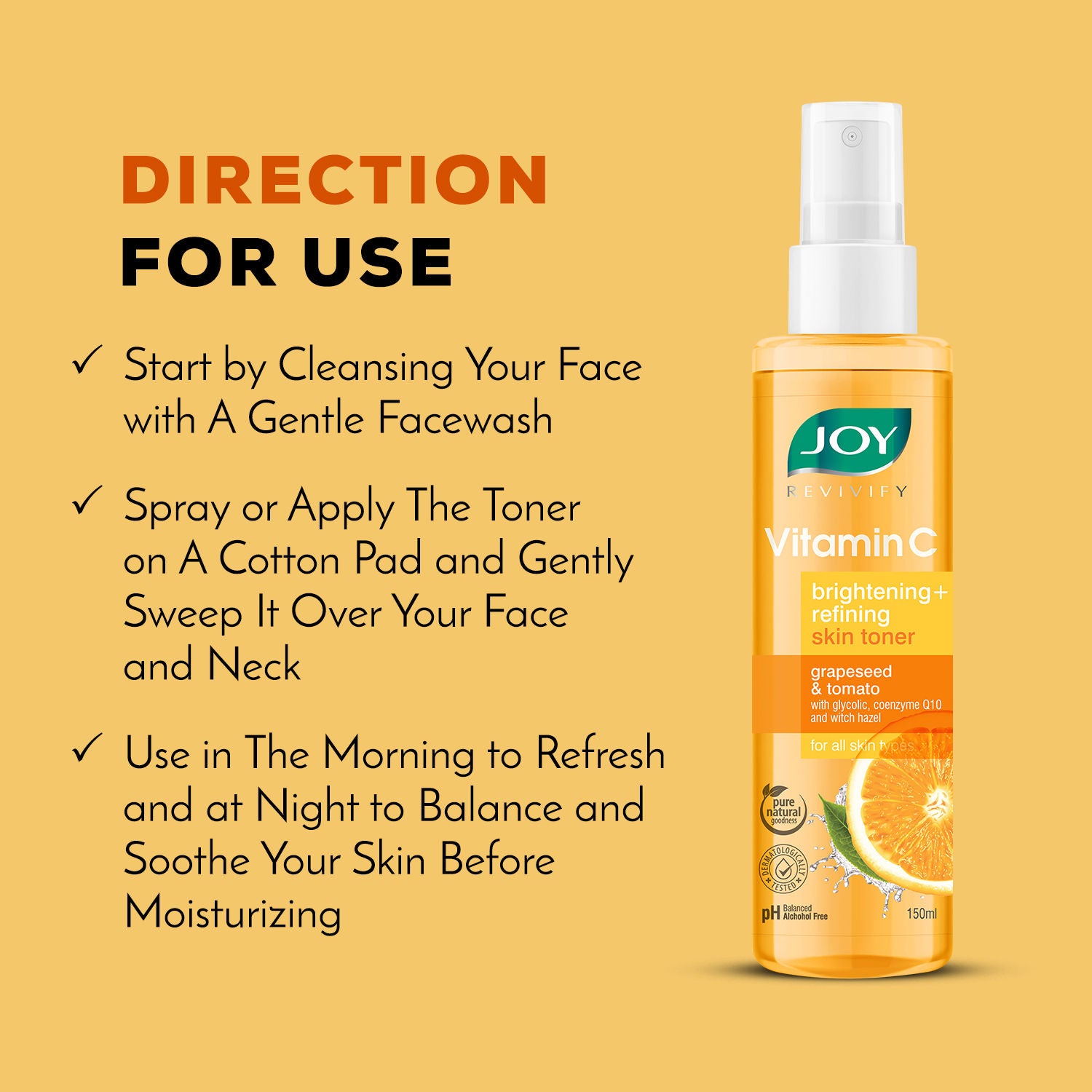 Vitamin C Face Toner For Skin Brightening - pH Balanced, Alcohol Free & For All Skin Types