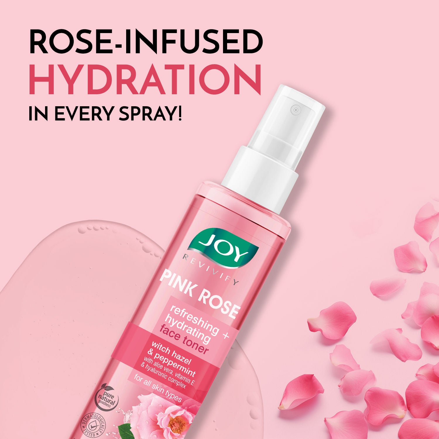 Pink Rose refreshing Hydrating Face Toner With Hazel & PepperMint For Hydrating Skin pH Balanced, Alcohol Free & For All Skin Types