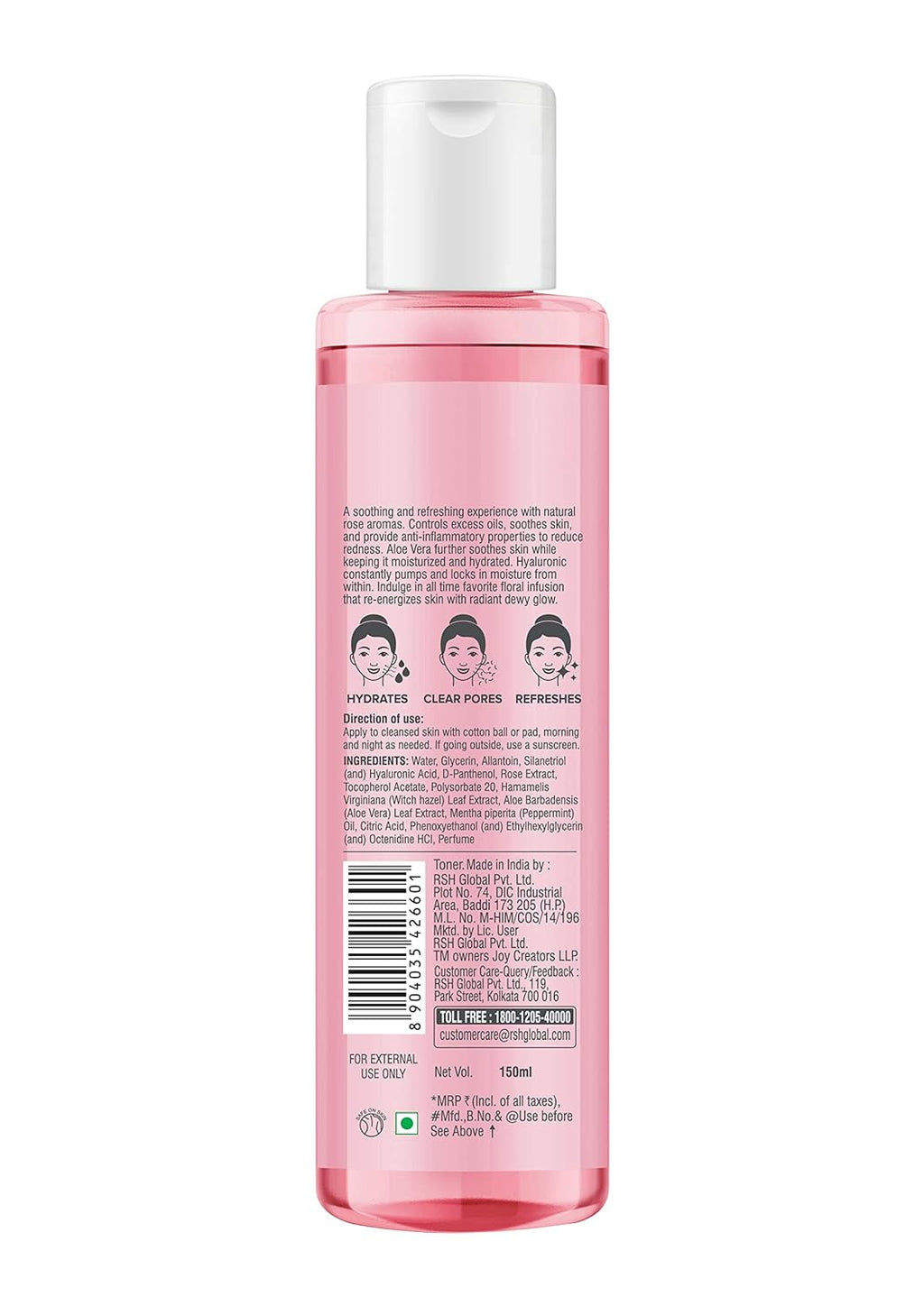 Pink Rose refreshing Hydrating Face Toner With Hazel & PepperMint For Hydrating Skin pH Balanced, Alcohol Free & For All Skin Types