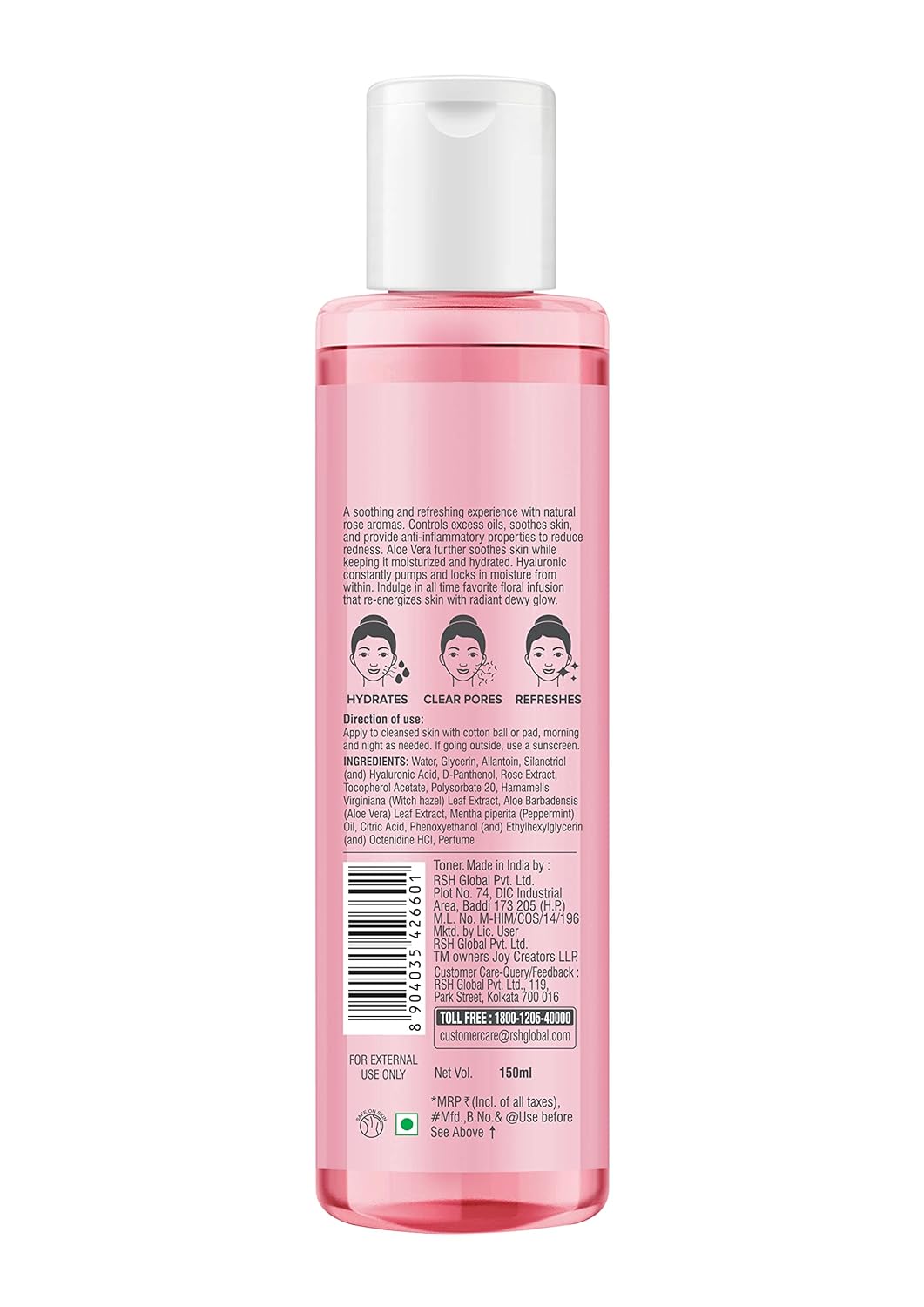 Pink Rose refreshing Hydrating Face Toner With Hazel & PepperMint For Hydrating Skin pH Balanced, Alcohol Free & For All Skin Types