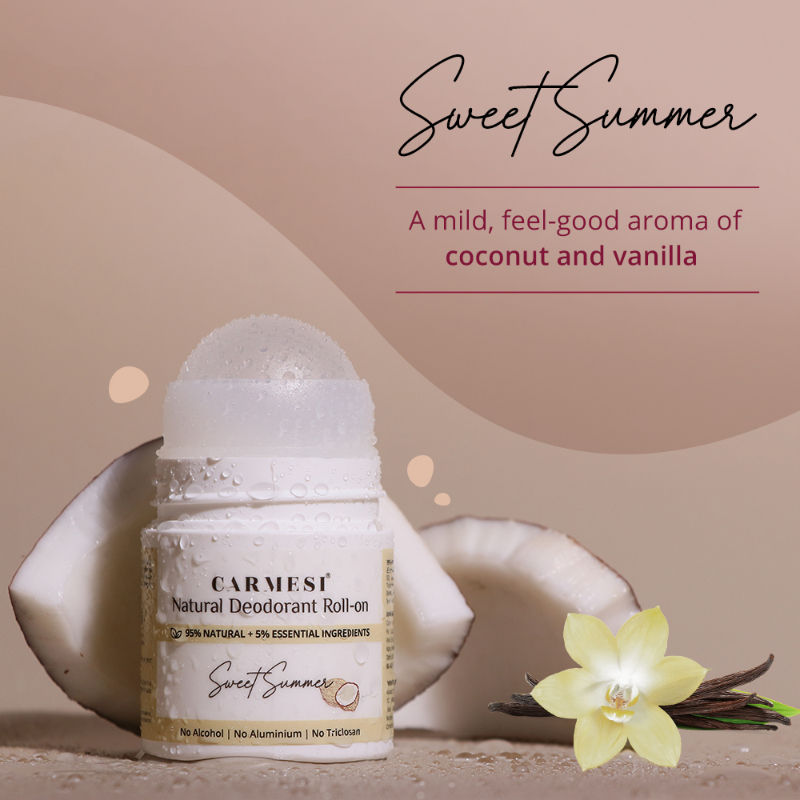 Natural Underarms Roll On Deodorant For Women - Sweet Summer, No Alcohol Or Aluminium