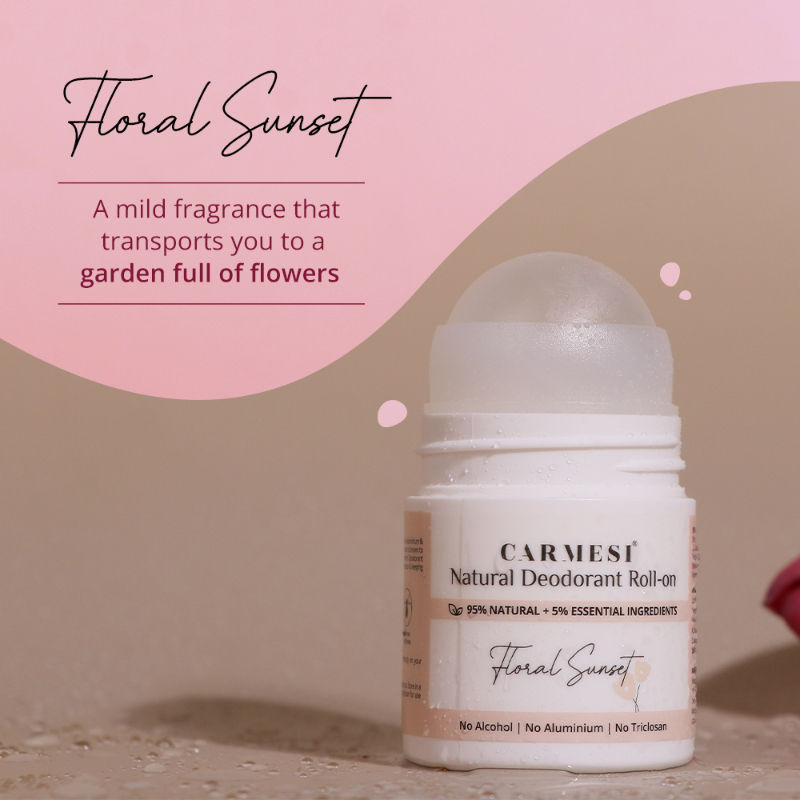 Natural Underarms Roll On Deodorant For Women - Floral Sunset, No Alcohol Or Aluminium