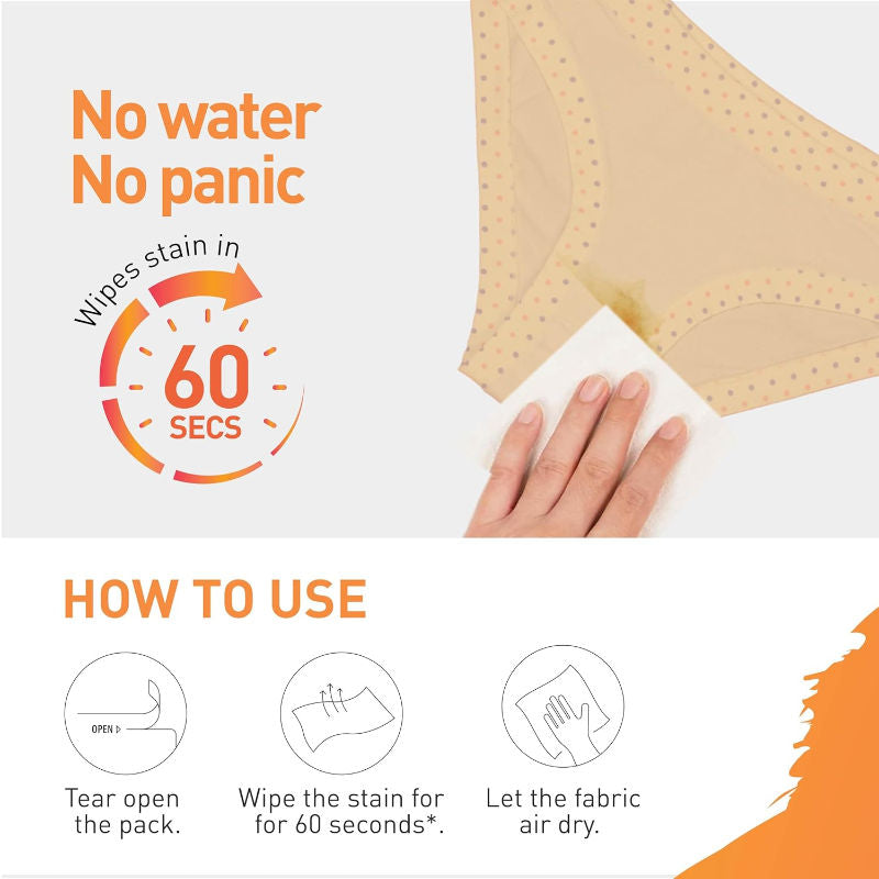 Period Stain Remover Wipes, Removes Stain in 60 sec, Gentle on Skin & Fabric, Travel Friendly