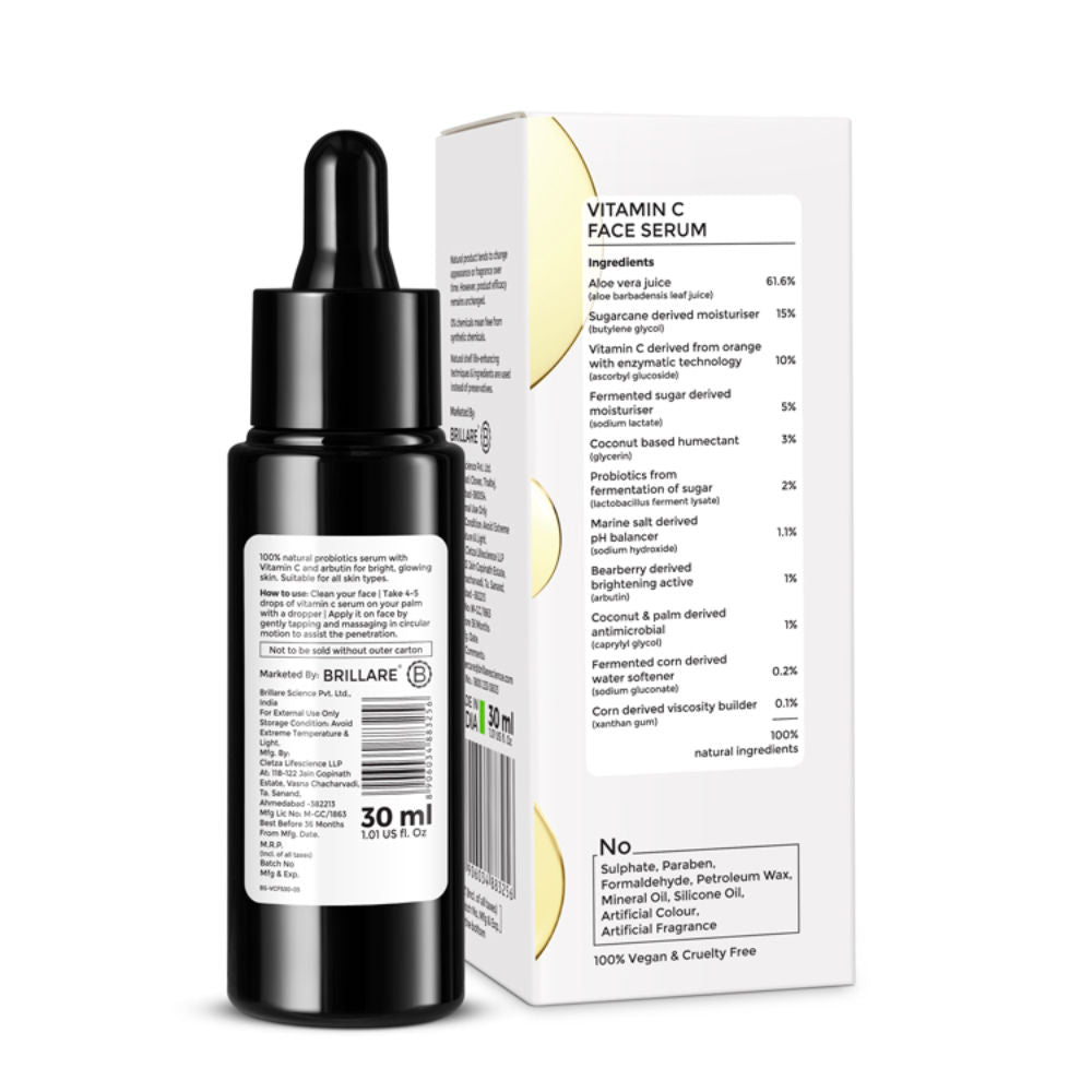 10% Vitamin C Face Serum for Glowing Skin with Probiotics Visible Glow in Just 7 Days