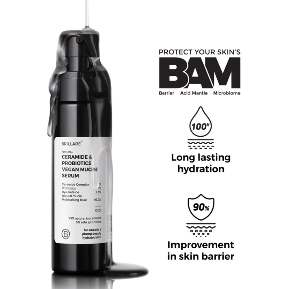 Ceramide & Probiotics Vegan Mucin Serum | Repairs 90% Skin Barrier with 100 Hour Hydration