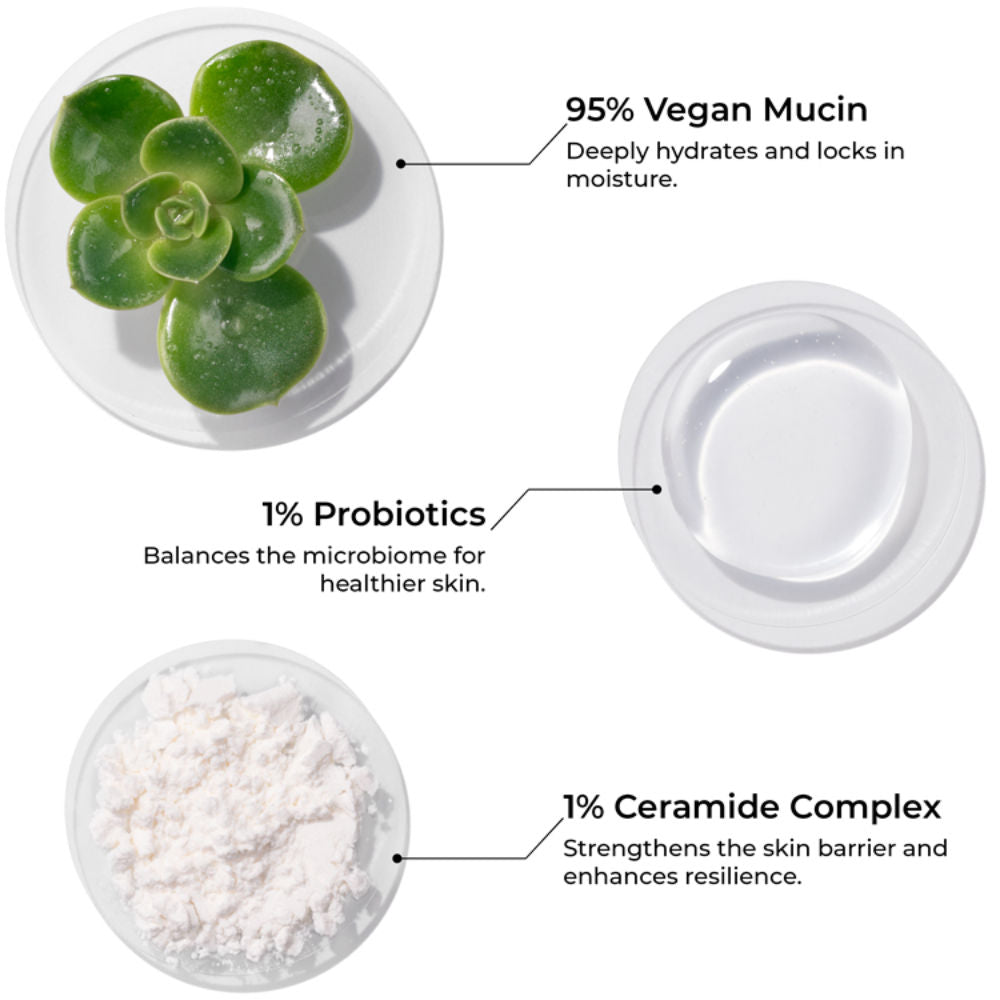 Ceramide & Probiotics Vegan Mucin Serum | Repairs 90% Skin Barrier with 100 Hour Hydration