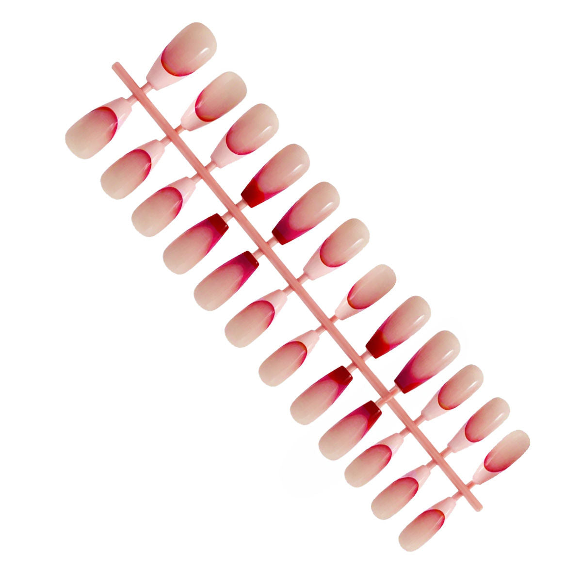Press On Nails French Tip Reusable Artificial Stick On Fake Extensions & Glue Tabs Red Pink
