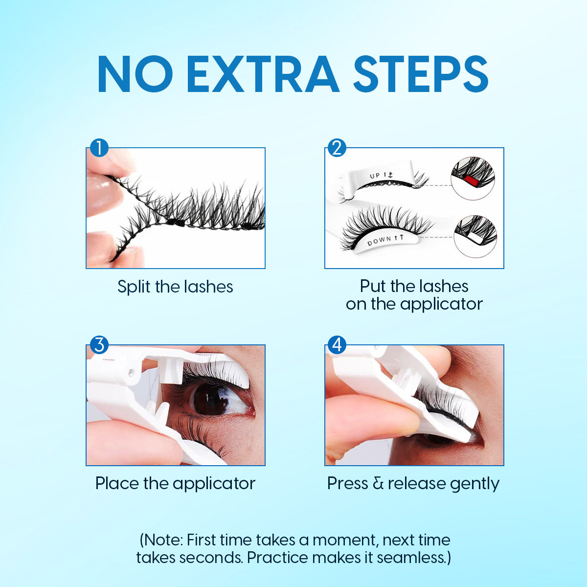 False Magnetic Eyelashes & Applicator - No Glue Needed, Natural-looking & Reusable Fake Lashes