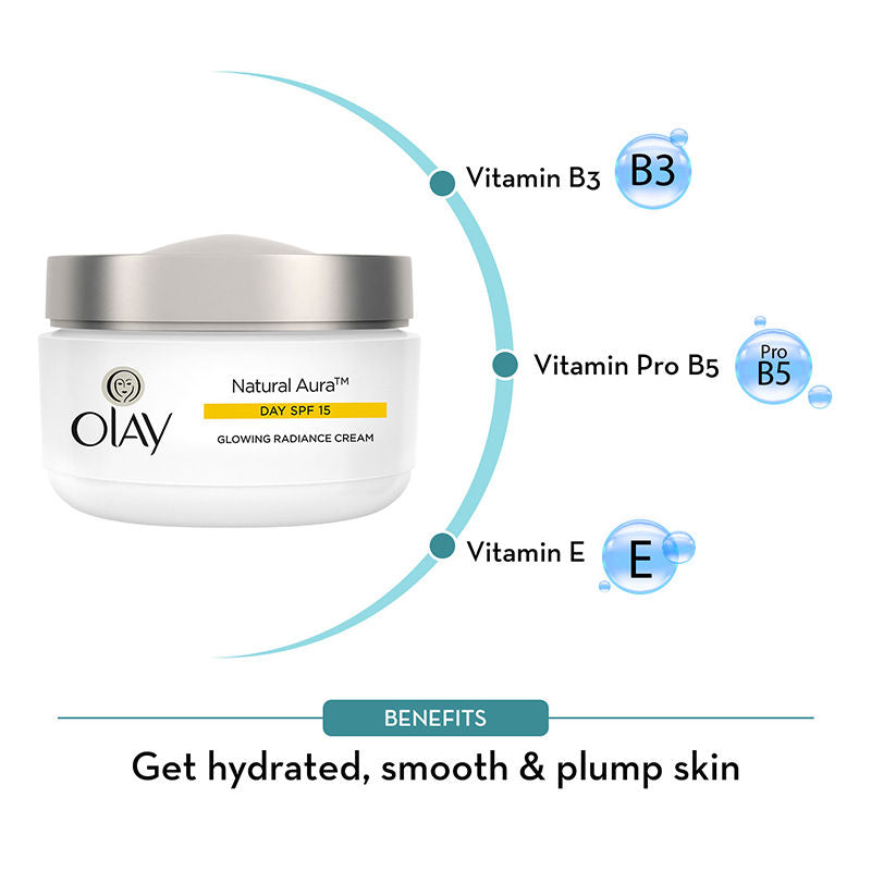 Natural Aura Day Cream With SPF 15, Glowing Radiance Cream With Niacinamide, Vitamin Pro B5, E