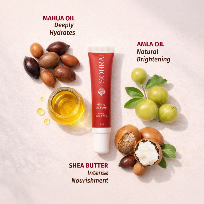 Glossy Lip Butter | Hydrating & Brightening with Mahua, Amla & Shea for Chapped Lips