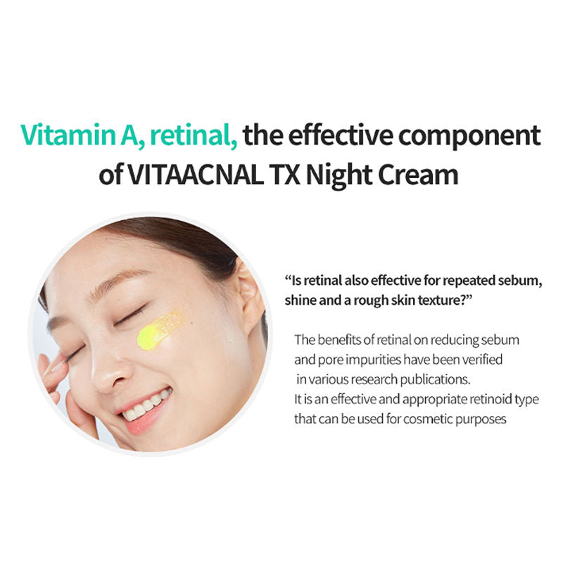 Dr.Different VITAACNAL TX Night Cream, 0.1% Retinal for Acne, Texture & Clearer Skin
