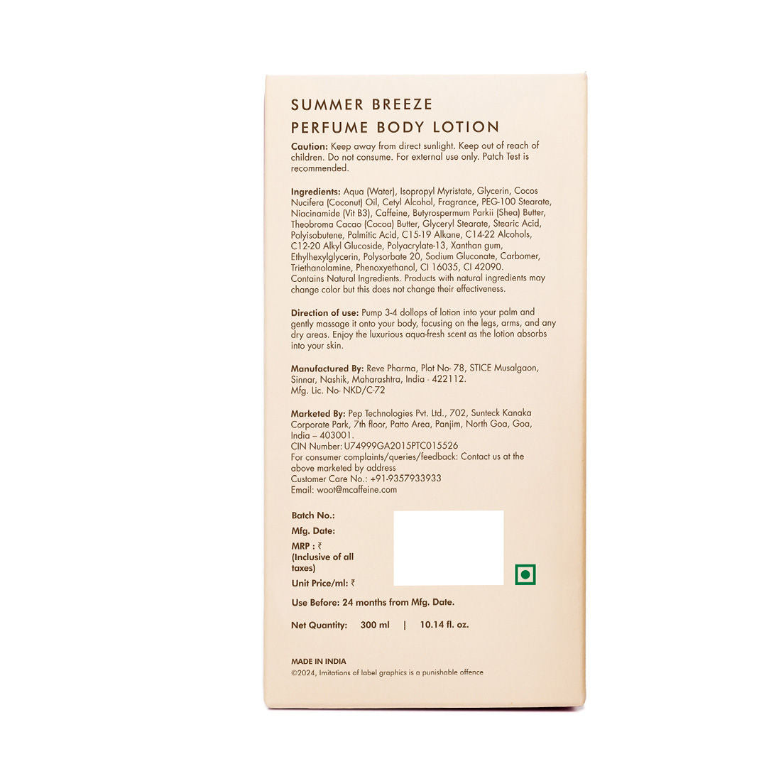 Summer Breeze Perfume Body Lotion With Niacinamide & Cocoa Butter Fresh Aquatic Fragrance
