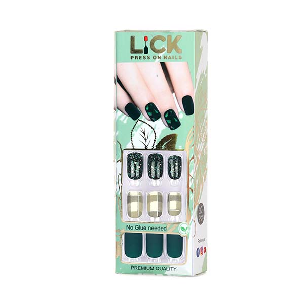 Emerald Green French Manicure Square Shape Artificial Acrylic Press On Nails