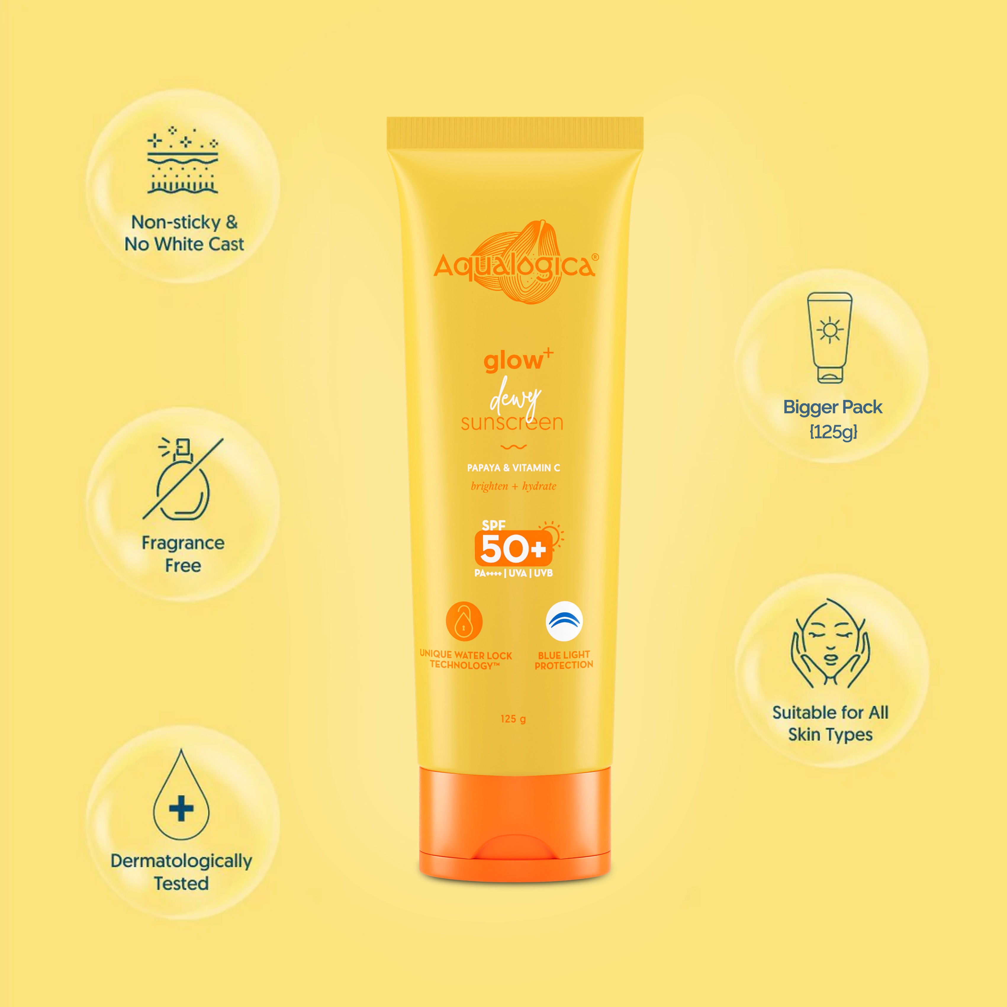 Glow+ Dewy Lightweigh Sunscreen Gel SPF 50+ PA++++ with Papaya & Vitamin C