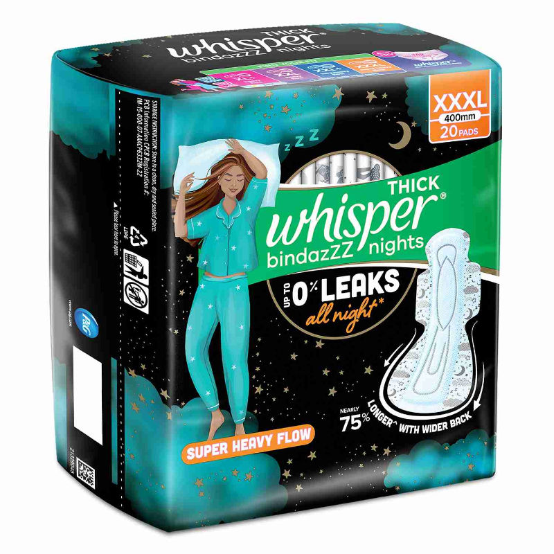 Bindazzz Nights 20 XXXL Sanitary Pads, Upto 0% Leaks All Night Long