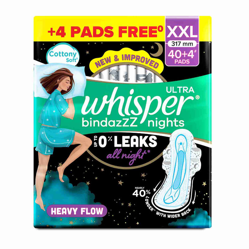 Bindazzz Nights 44 XXL Sanitary Pads, Upto 0% Leaks All Night Long