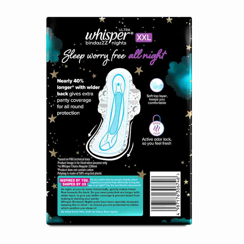 Bindazzz Nights 44 XXL Sanitary Pads, Upto 0% Leaks All Night Long