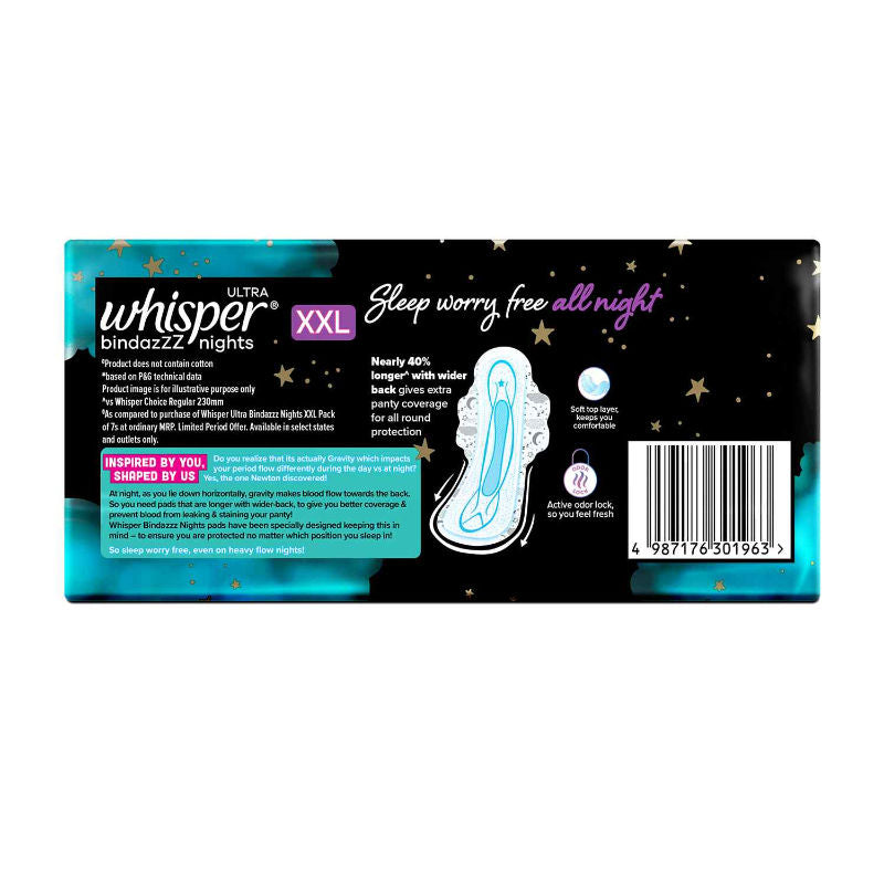 Bindazzz Nights 30 XXL Sanitary Pads, Upto 0% Leaks All Night Long