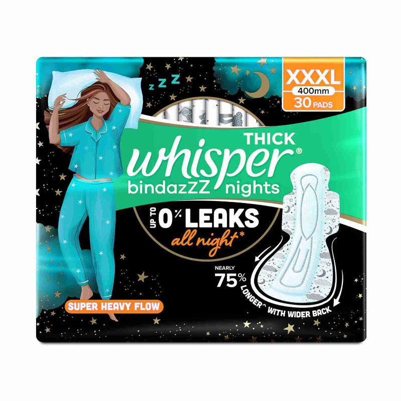 Bindazzz Nights 30 XXXL Sanitary Pads, Upto 0% Leaks All Night Long
