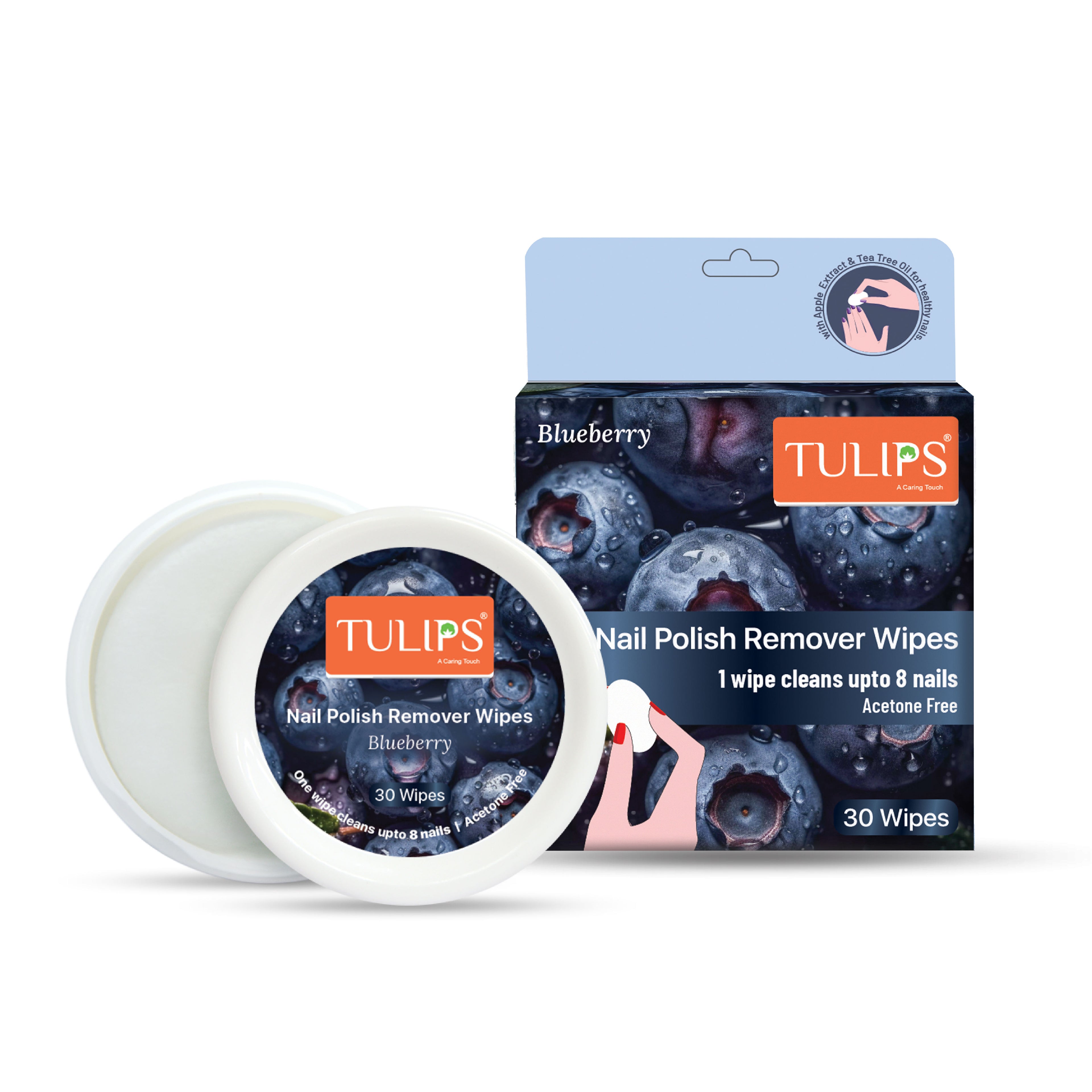 Nail Polish Remover Wipes With Blueberry Fruit Extracts & Tea Tree oil