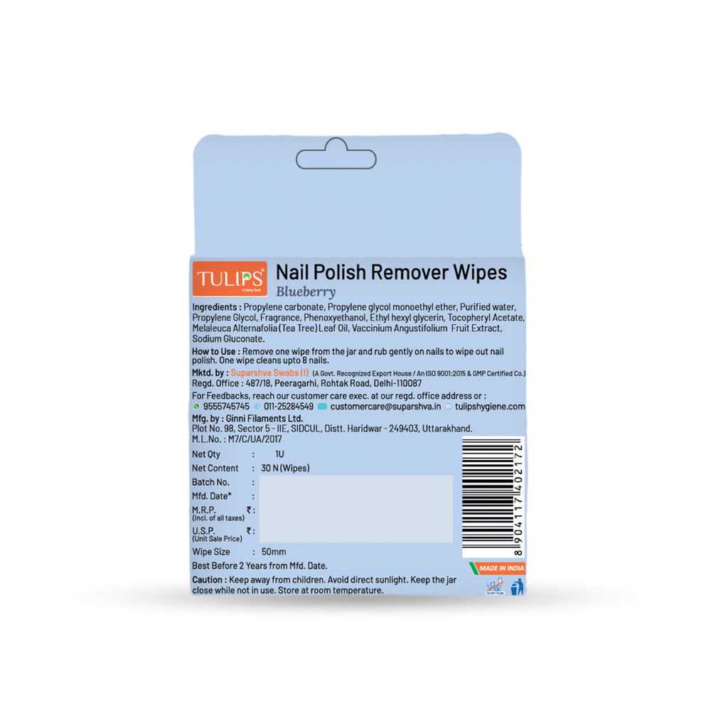 Nail Polish Remover Wipes With Blueberry Fruit Extracts & Tea Tree oil