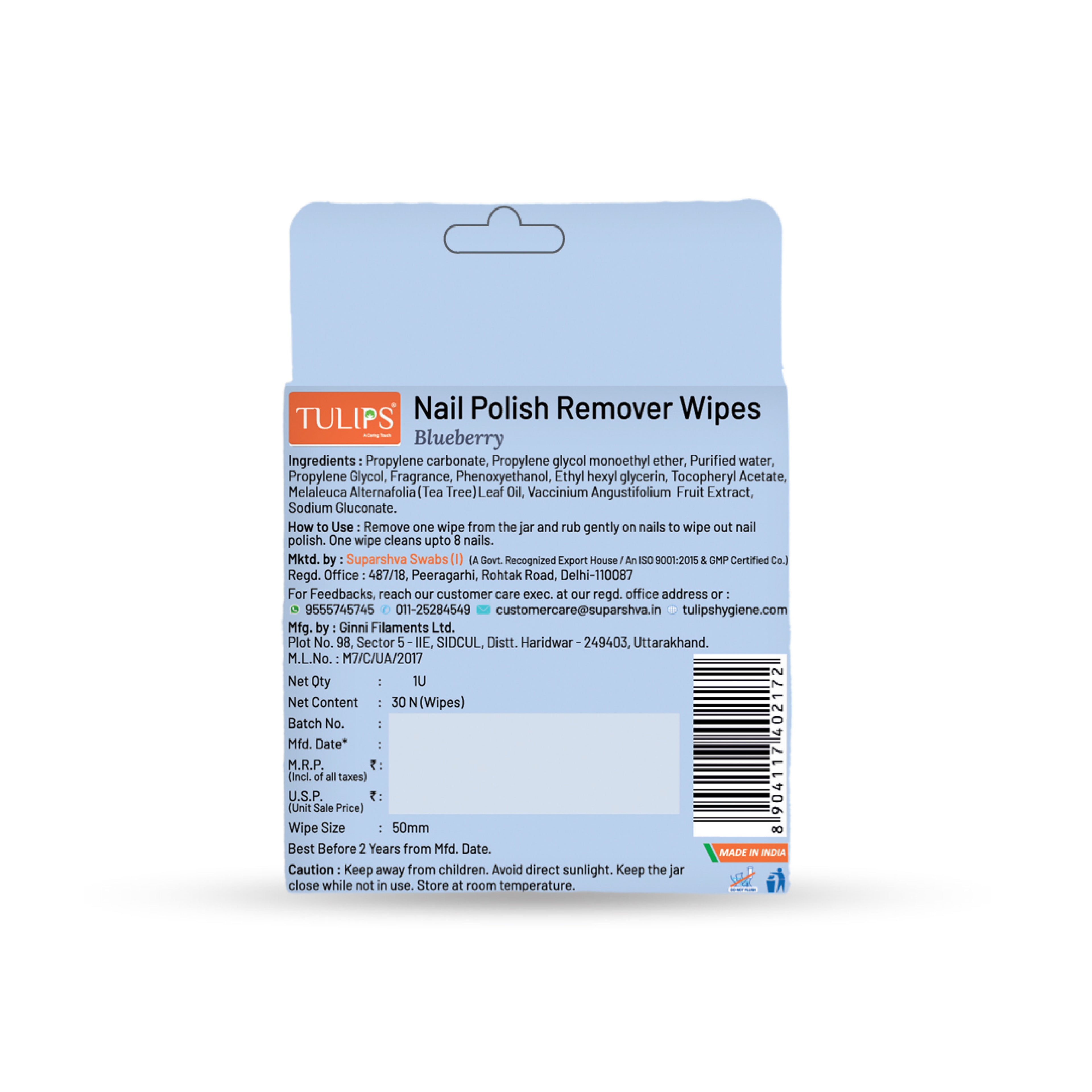 Nail Polish Remover Wipes With Blueberry Fruit Extracts & Tea Tree oil