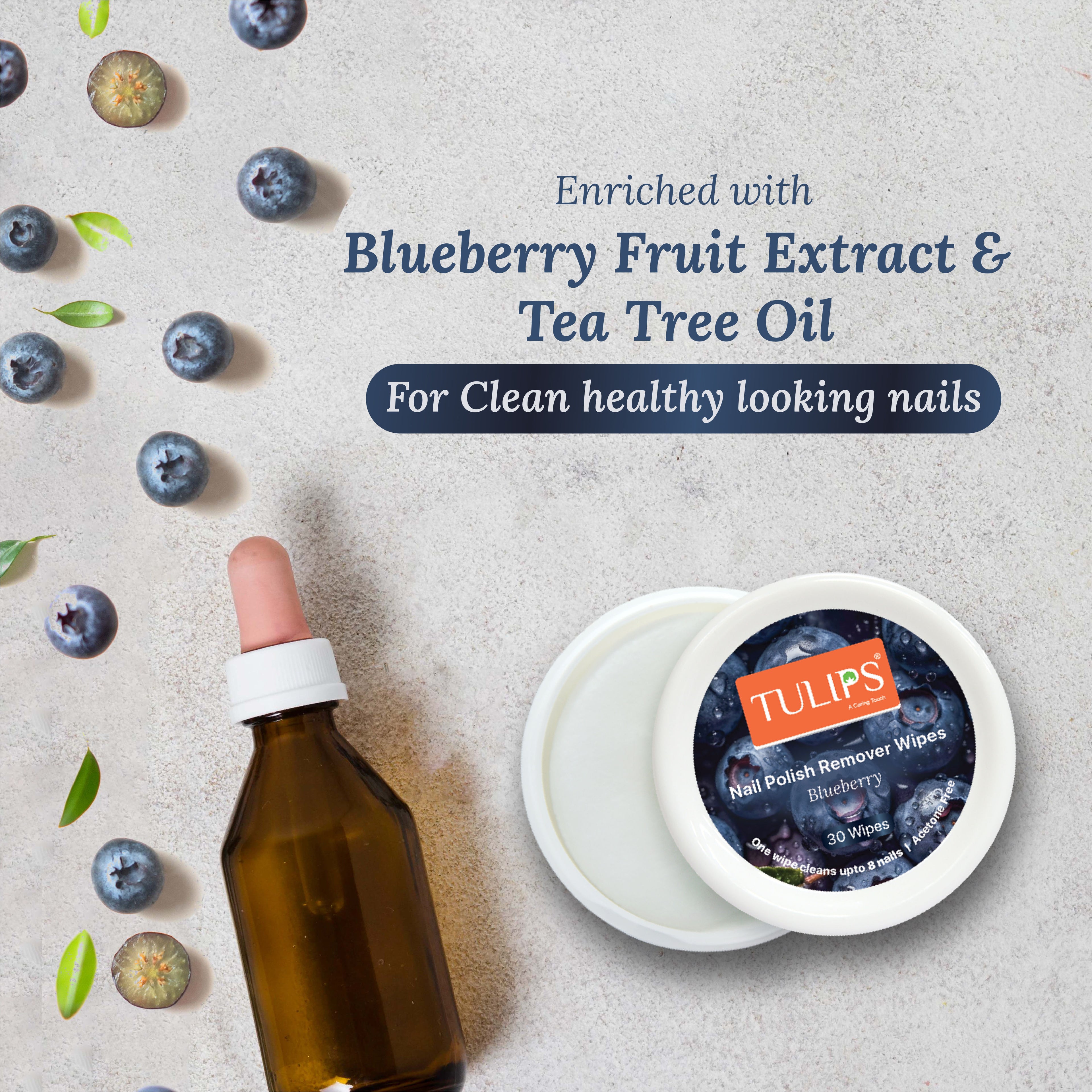 Nail Polish Remover Wipes With Blueberry Fruit Extracts & Tea Tree oil