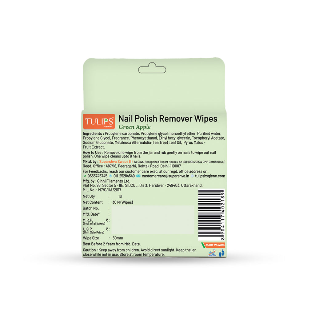 Nail Polish Remover Wipes With Green Apple Extracts & Tea Tree Oil