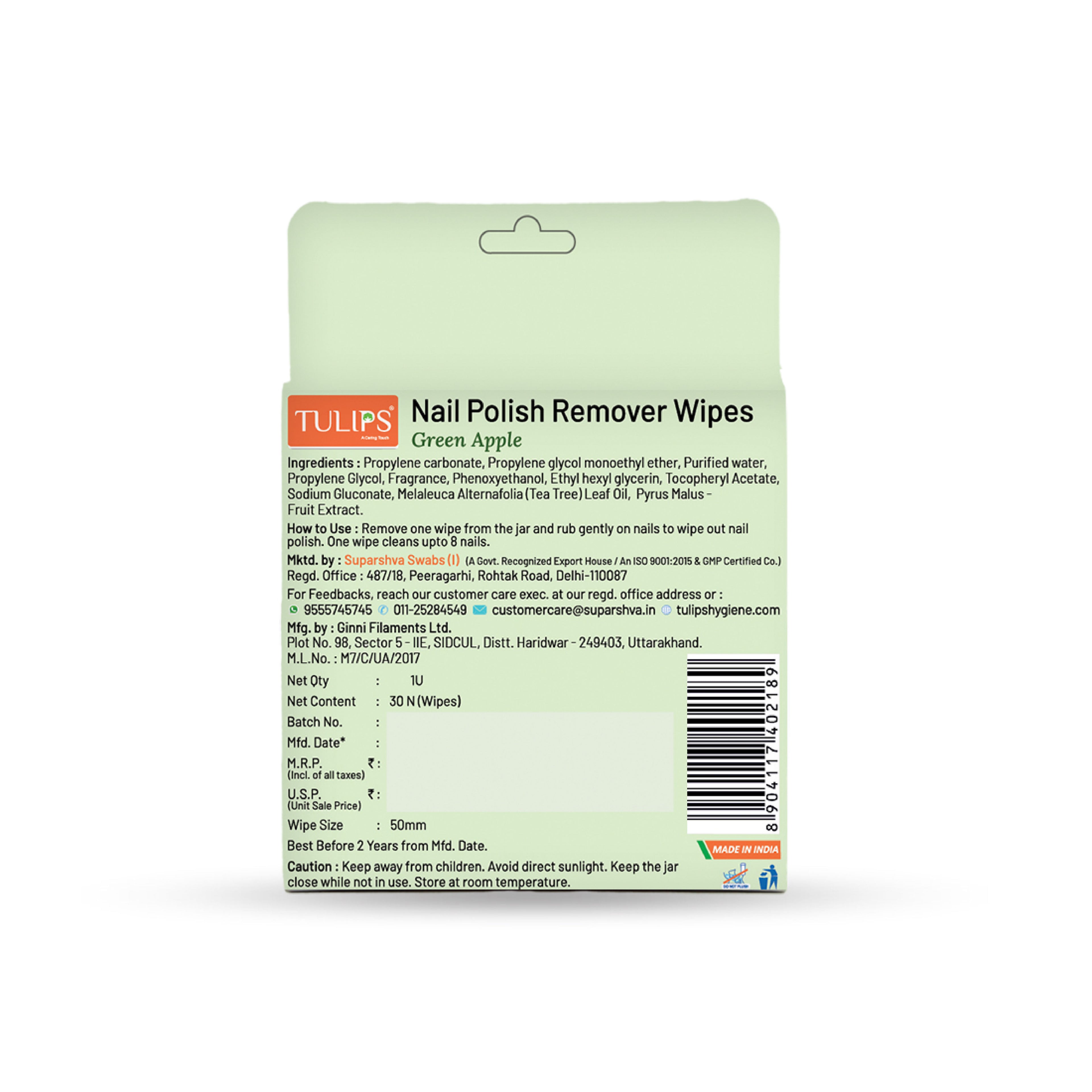 Nail Polish Remover Wipes With Green Apple Extracts & Tea Tree Oil