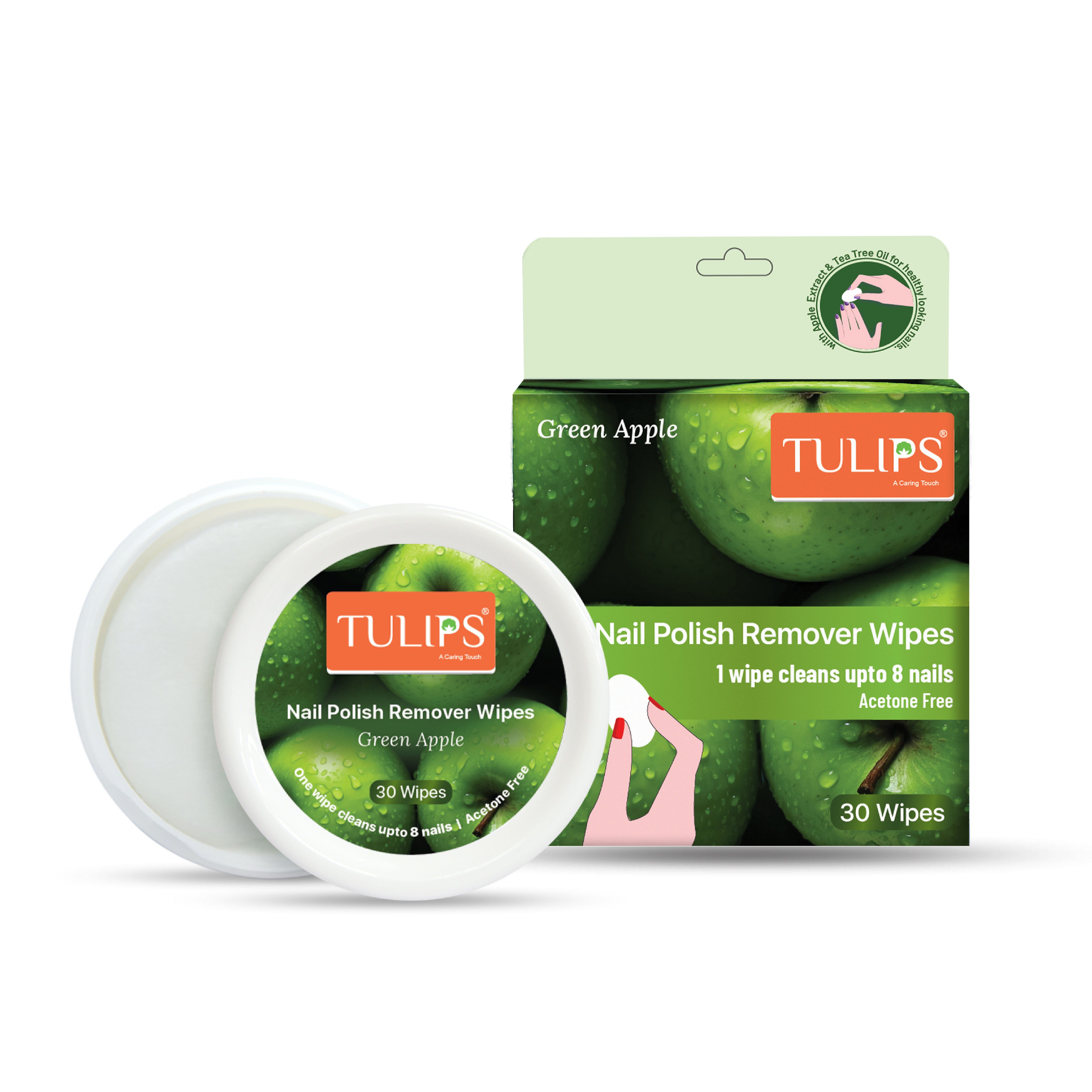 Nail Polish Remover Wipes With Green Apple Extracts & Tea Tree Oil