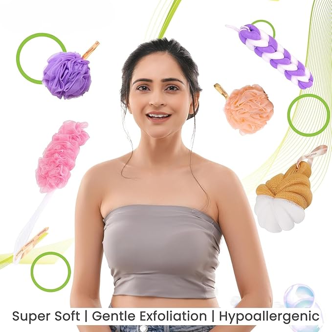 Loofah Belt Back Scrubber For Bathing - Color & Design May Vary