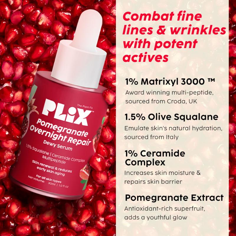 Pomegranate Overnight Repair Dewy Serum for Ageless Glow With Ceramides Reduce Fine Lines