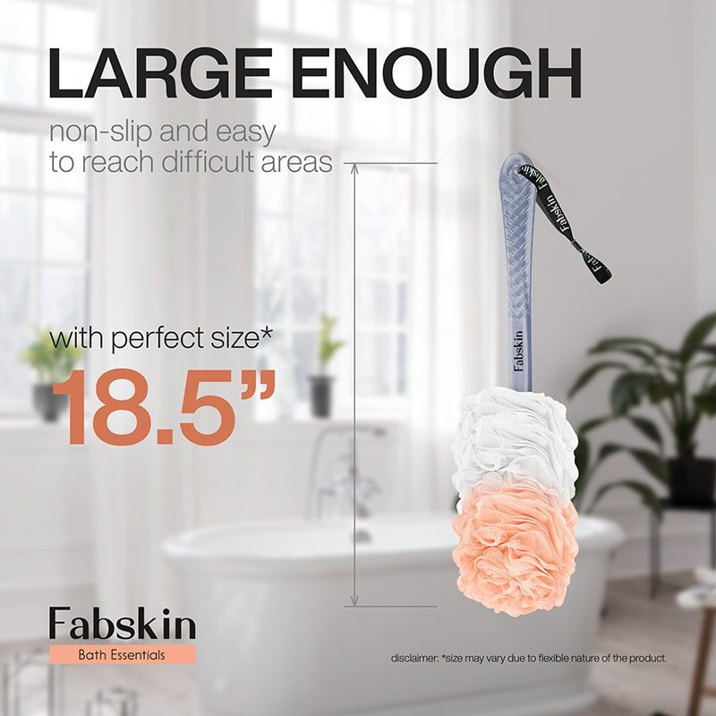 Loofah Duo Pack- Bath Brush With Long Handle & Round Loofah- For Men & Women- Peach & White