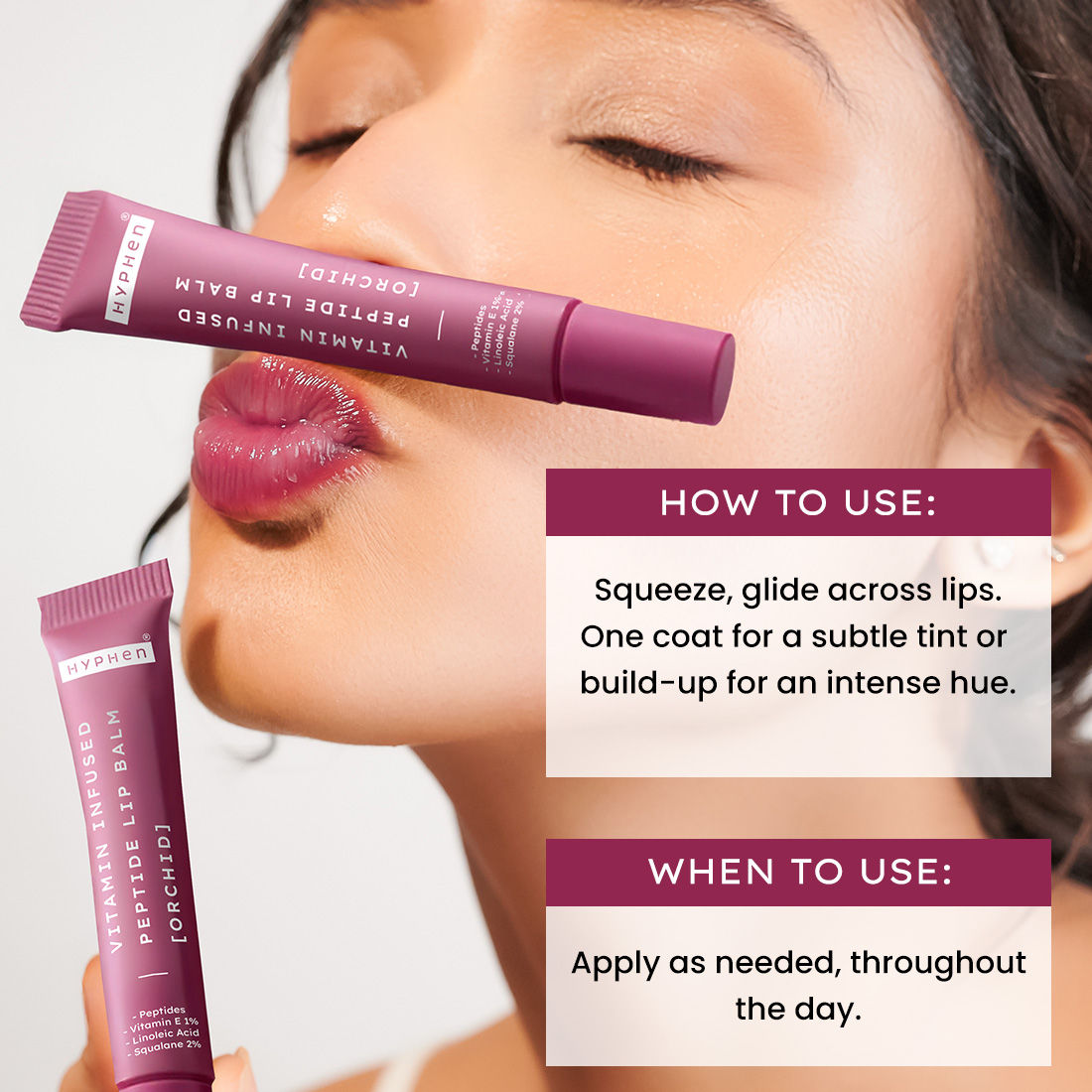 Tinted Lip Balm ,Brightens Dark & Dry Lips - 1% Vitamin E, Peptide & Squalane - Orchid, Mauve