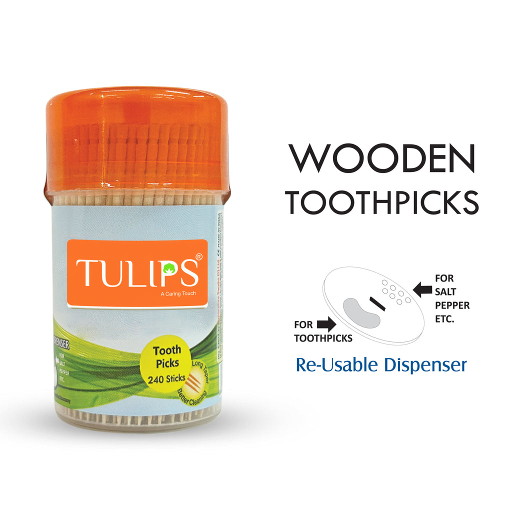 Wooden Tooth Picks 240 Sticks in a Re-Usable Dispenser