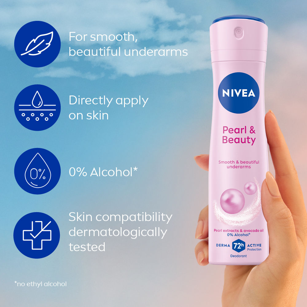 Deo Pearl & Beauty Extracts & 0% Alcohol, For Smooth Underarms, 48H Freshness and Odour Protection