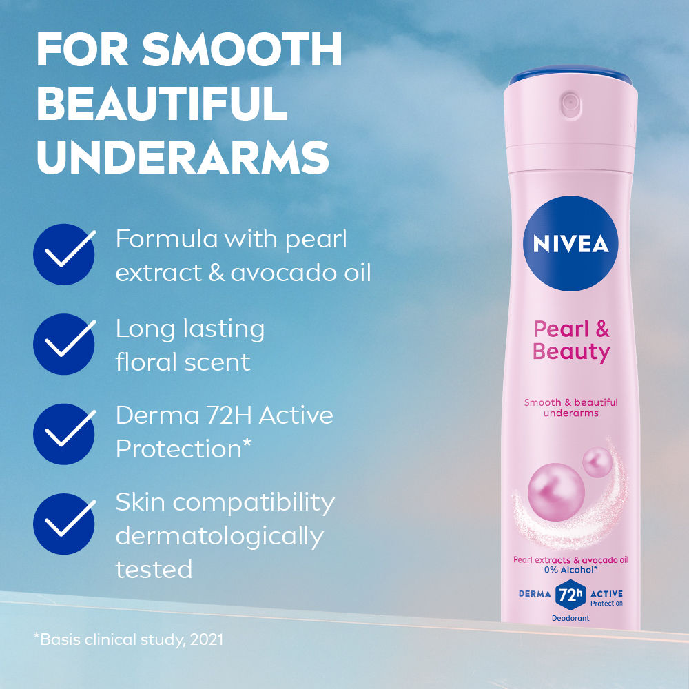 Deo Pearl & Beauty Extracts & 0% Alcohol, For Smooth Underarms, 48H Freshness and Odour Protection