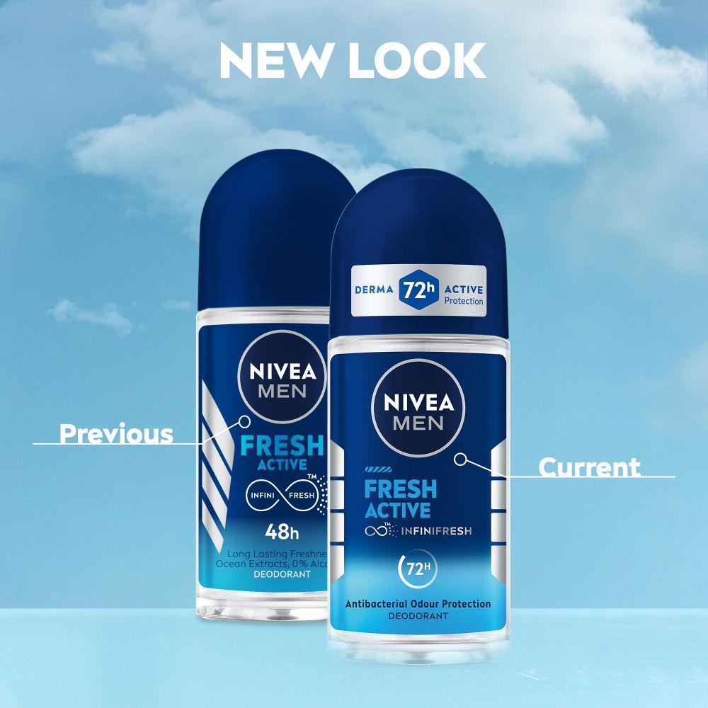 MEN Deodorant Roll On, Fresh Active, 48h Long lasting Freshness