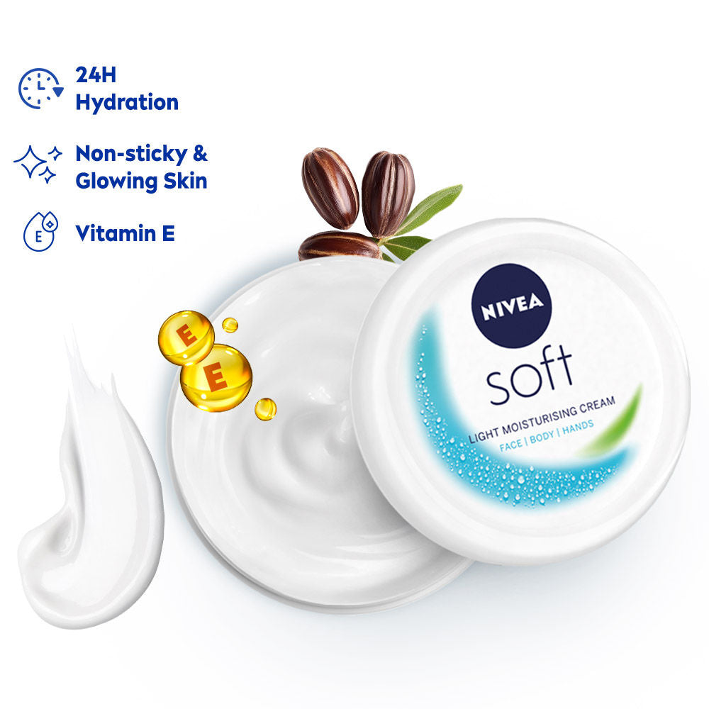 Soft Vit E Light Non Sticky Face Moisturiser Cream Fresh & Hydrated Skin For All Skin Types - 200ml