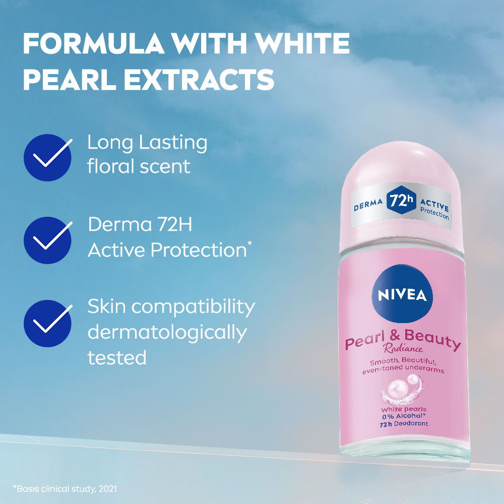 Pearl & Beauty Radiance Deo Roll On For Women- 72H Odor Protection- 0% Alcohol