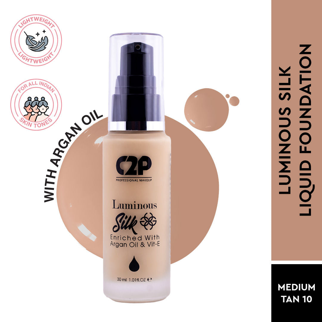 Luminous Silk High Coverage Liquid Foundation For Face Makeup - Medium Tan 10
