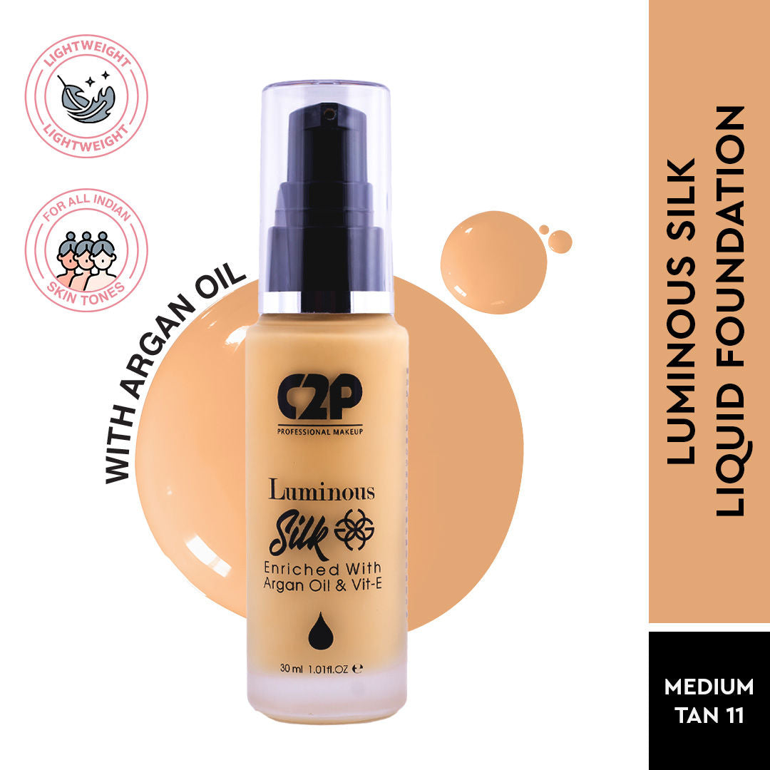 Luminous Silk High Coverage Liquid Foundation For Face Makeup - Medium Tan 11