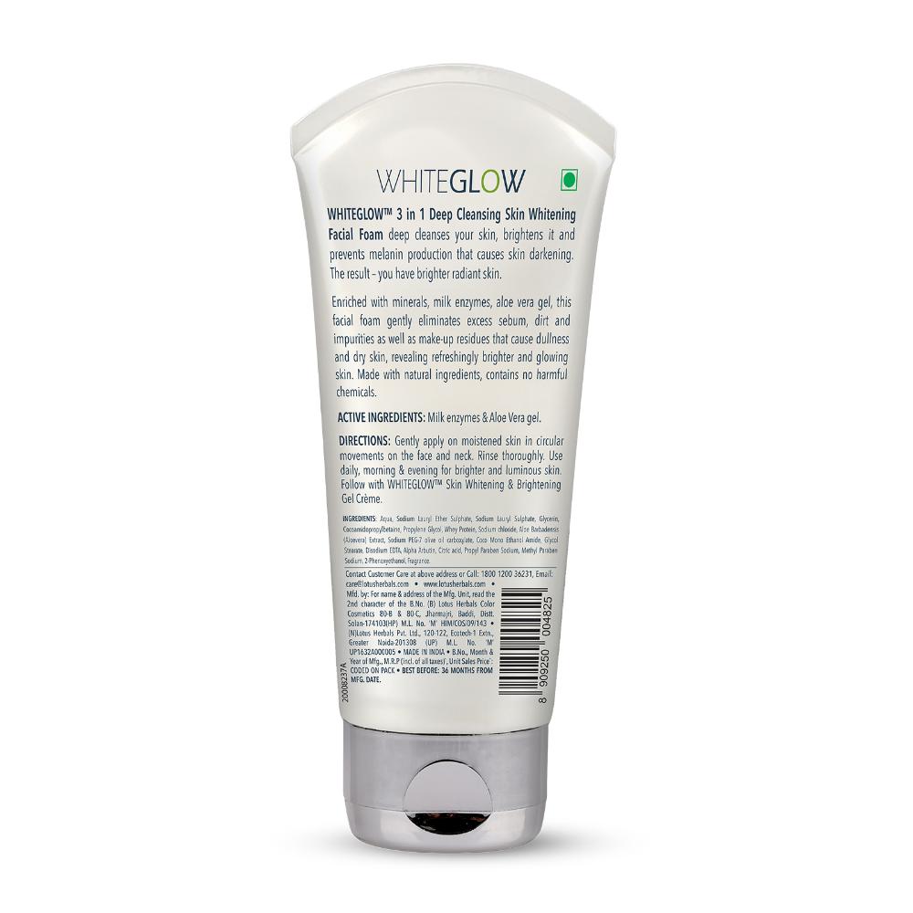WhiteGlow 3 In 1 Deep Cleansing Facial Foam, Acne & Oil-Control For All Skin Types