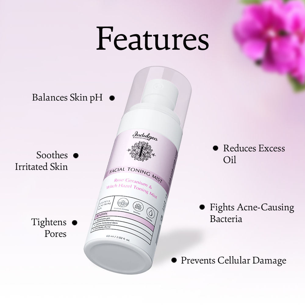 Rose Geranium Witch Hazel Toning Mist/Toner For Oily Acne Prone Skin