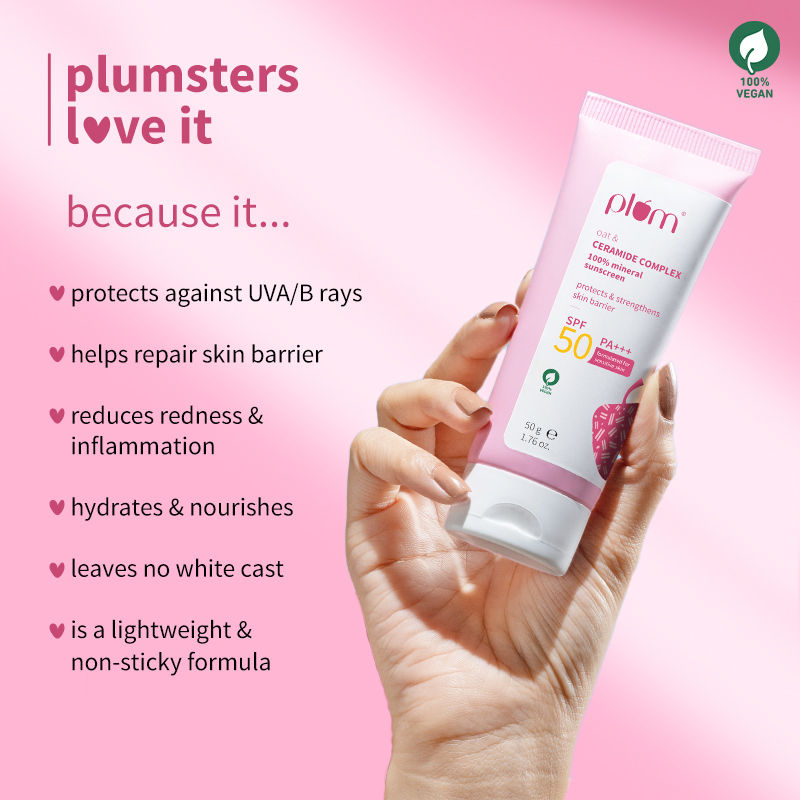 Ceramide & Oat Mineral Sunscreen SPF 50 PA+++ Protects Skin Barrier, For Dry ToNormalSkin