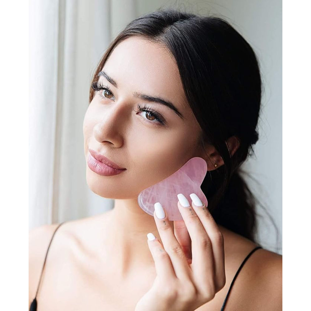Rose Quartz Gua Sha Face Massage Tool For Face and Neck Glowing Skin