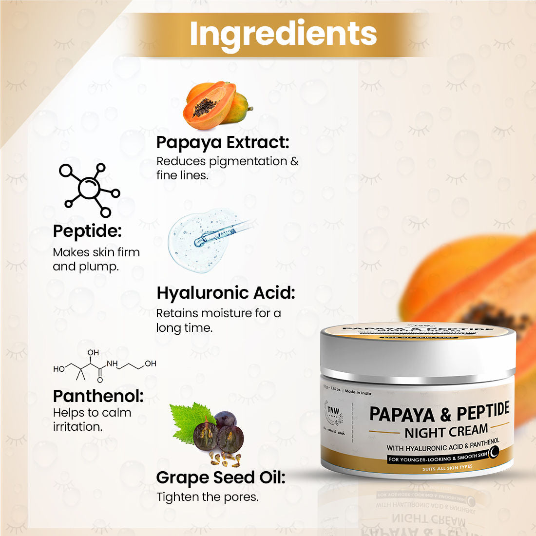 Papaya & Peptide Night Cream For Repairing Skin With Hyaluronic Acid